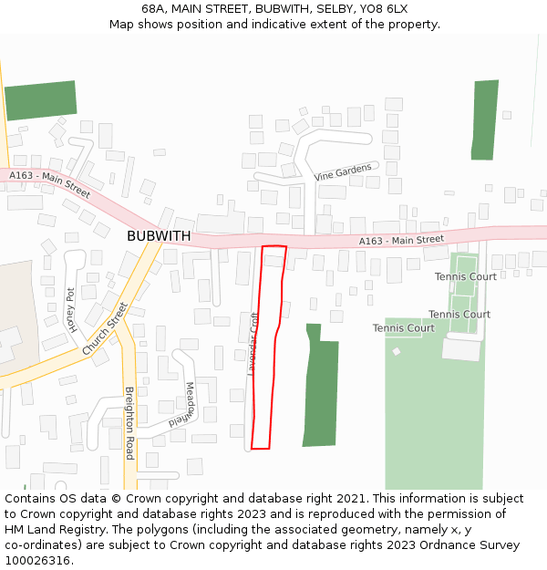 68A, MAIN STREET, BUBWITH, SELBY, YO8 6LX: Location map and indicative extent of plot