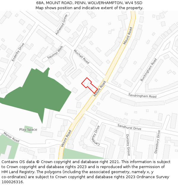 68A, MOUNT ROAD, PENN, WOLVERHAMPTON, WV4 5SD: Location map and indicative extent of plot