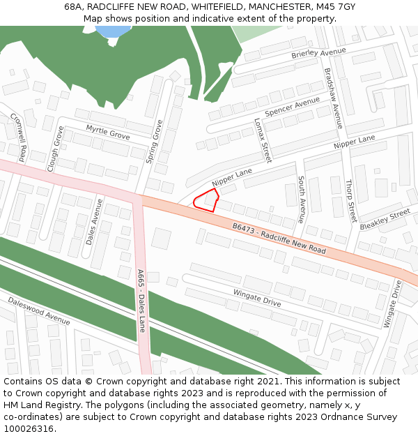 68A, RADCLIFFE NEW ROAD, WHITEFIELD, MANCHESTER, M45 7GY: Location map and indicative extent of plot