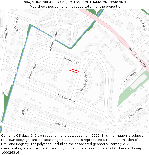 68A, SHAKESPEARE DRIVE, TOTTON, SOUTHAMPTON, SO40 3NS: Location map and indicative extent of plot