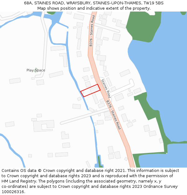 68A, STAINES ROAD, WRAYSBURY, STAINES-UPON-THAMES, TW19 5BS: Location map and indicative extent of plot