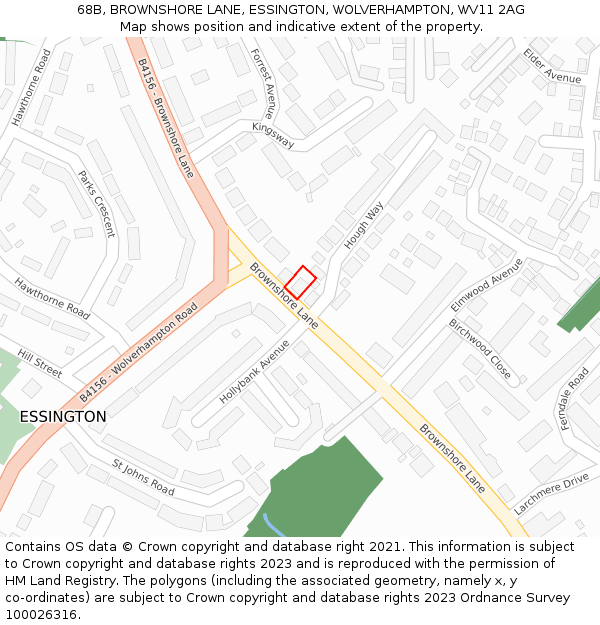 68B, BROWNSHORE LANE, ESSINGTON, WOLVERHAMPTON, WV11 2AG: Location map and indicative extent of plot