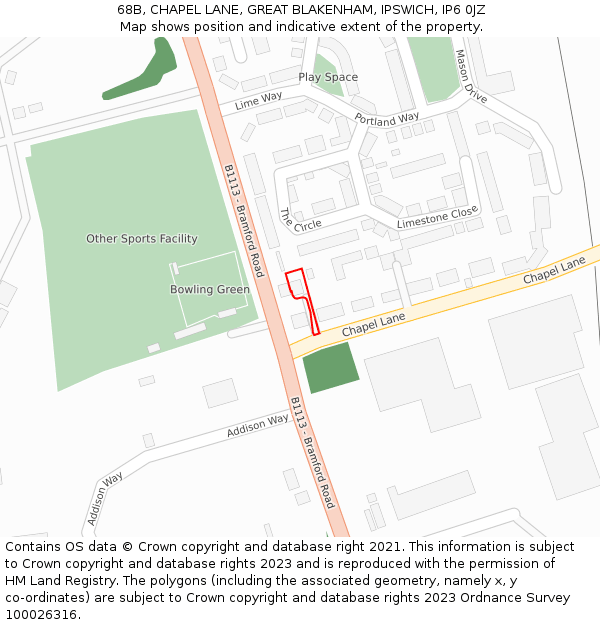 68B, CHAPEL LANE, GREAT BLAKENHAM, IPSWICH, IP6 0JZ: Location map and indicative extent of plot