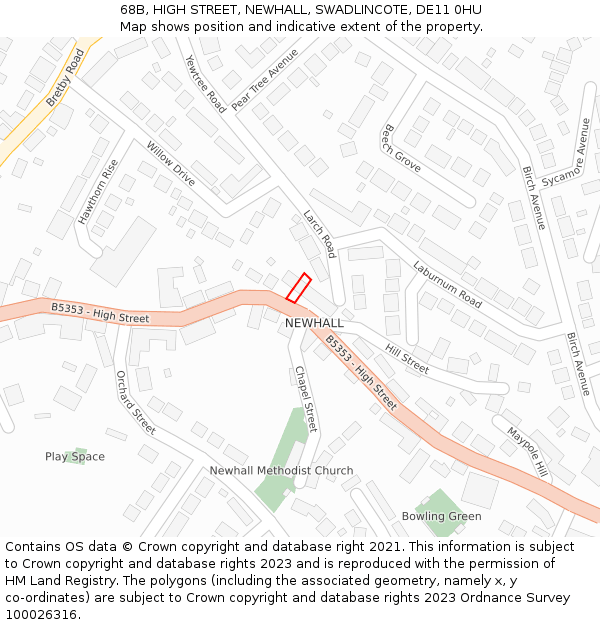 68B, HIGH STREET, NEWHALL, SWADLINCOTE, DE11 0HU: Location map and indicative extent of plot