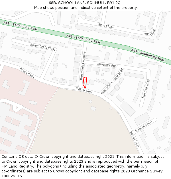 68B, SCHOOL LANE, SOLIHULL, B91 2QL: Location map and indicative extent of plot