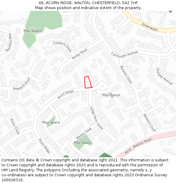 69, ACORN RIDGE, WALTON, CHESTERFIELD, S42 7HF: Location map and indicative extent of plot