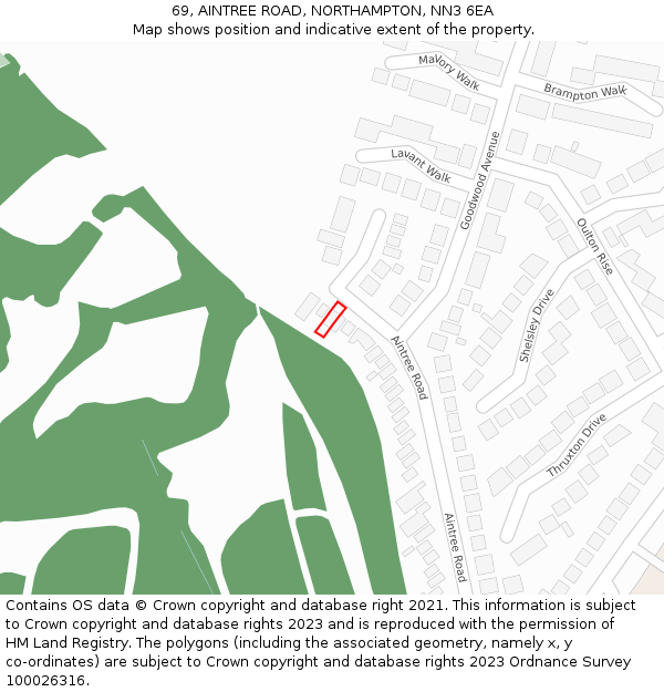 69, AINTREE ROAD, NORTHAMPTON, NN3 6EA: Location map and indicative extent of plot