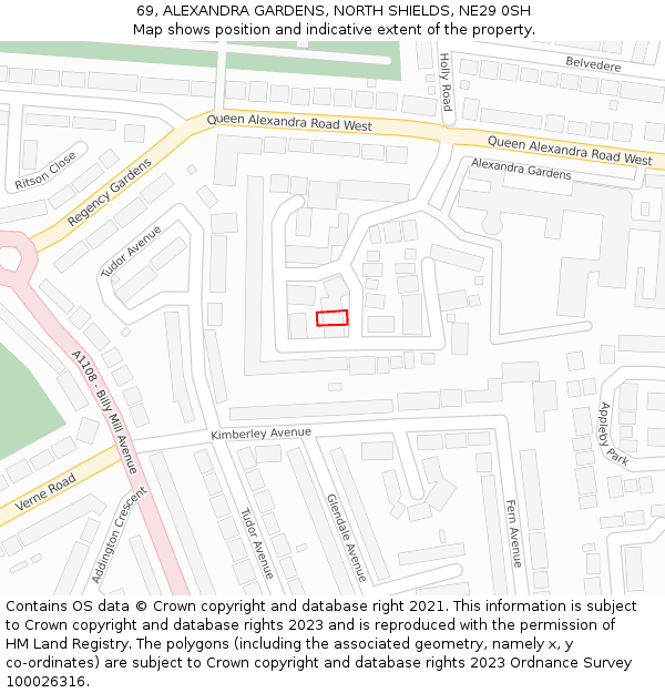 69, ALEXANDRA GARDENS, NORTH SHIELDS, NE29 0SH: Location map and indicative extent of plot