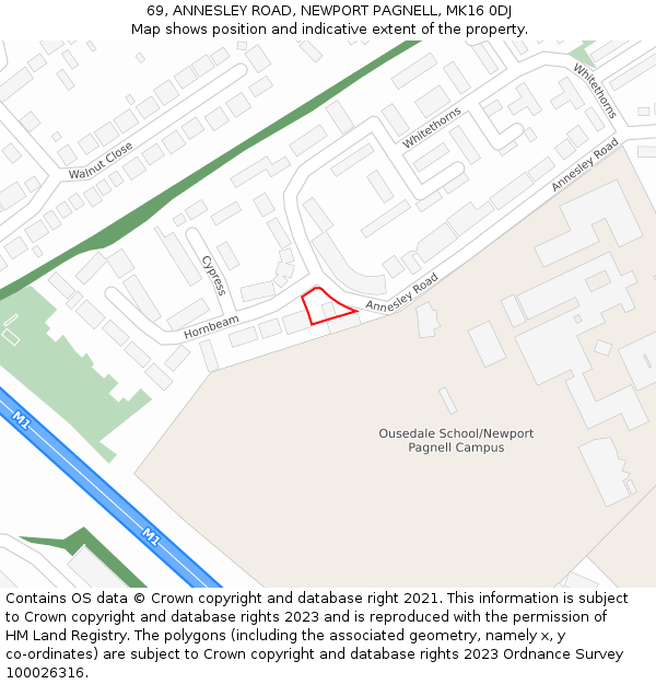 69, ANNESLEY ROAD, NEWPORT PAGNELL, MK16 0DJ: Location map and indicative extent of plot