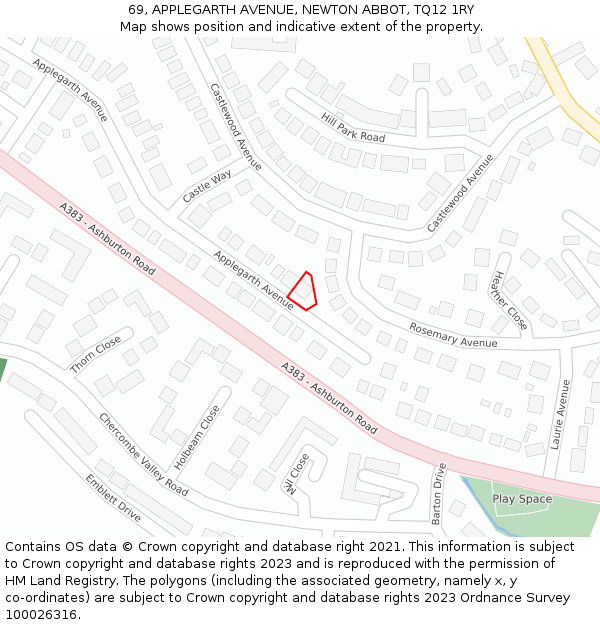 69, APPLEGARTH AVENUE, NEWTON ABBOT, TQ12 1RY: Location map and indicative extent of plot