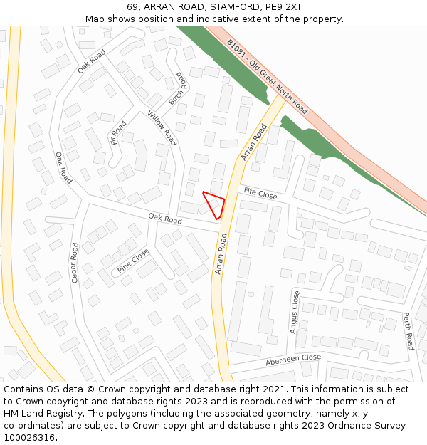 69, ARRAN ROAD, STAMFORD, PE9 2XT: Location map and indicative extent of plot