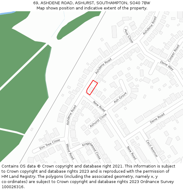 69, ASHDENE ROAD, ASHURST, SOUTHAMPTON, SO40 7BW: Location map and indicative extent of plot