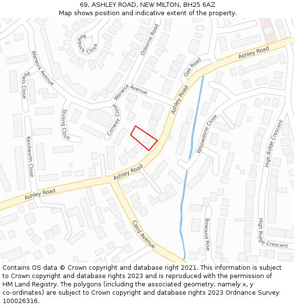 69, ASHLEY ROAD, NEW MILTON, BH25 6AZ: Location map and indicative extent of plot