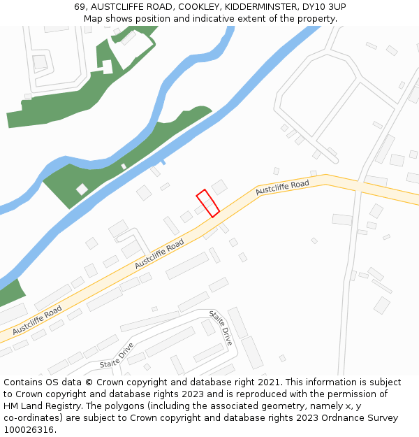 69, AUSTCLIFFE ROAD, COOKLEY, KIDDERMINSTER, DY10 3UP: Location map and indicative extent of plot