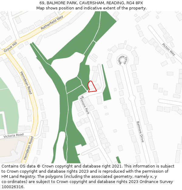 69, BALMORE PARK, CAVERSHAM, READING, RG4 8PX: Location map and indicative extent of plot