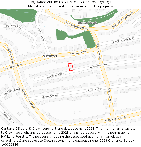 69, BARCOMBE ROAD, PRESTON, PAIGNTON, TQ3 1QB: Location map and indicative extent of plot