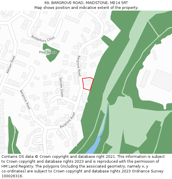 69, BARGROVE ROAD, MAIDSTONE, ME14 5RT: Location map and indicative extent of plot