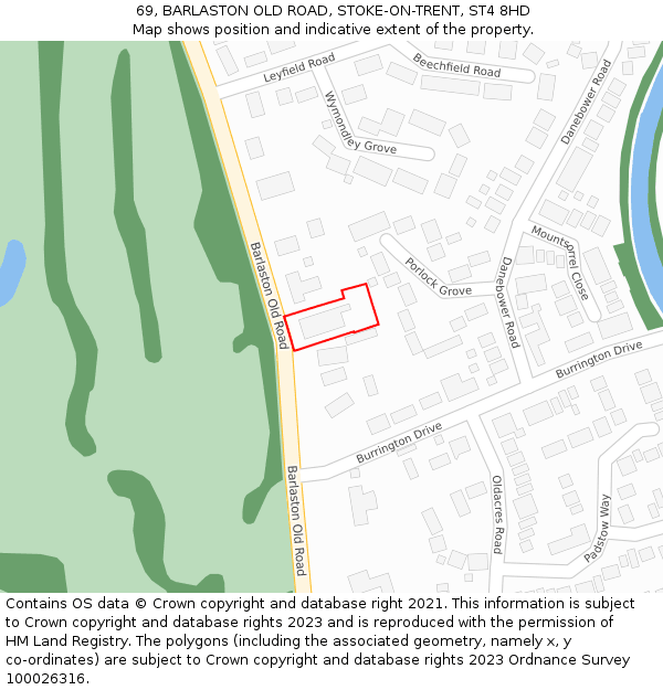 69, BARLASTON OLD ROAD, STOKE-ON-TRENT, ST4 8HD: Location map and indicative extent of plot