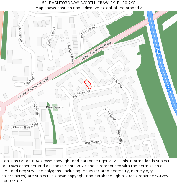 69, BASHFORD WAY, WORTH, CRAWLEY, RH10 7YG: Location map and indicative extent of plot