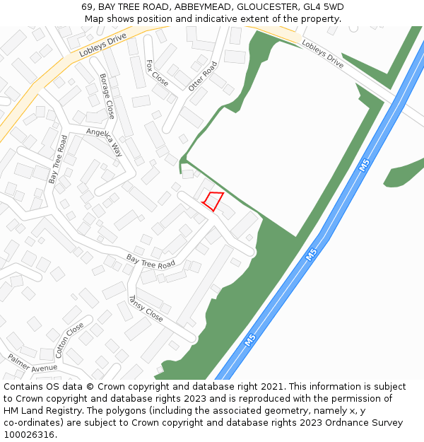 69, BAY TREE ROAD, ABBEYMEAD, GLOUCESTER, GL4 5WD: Location map and indicative extent of plot