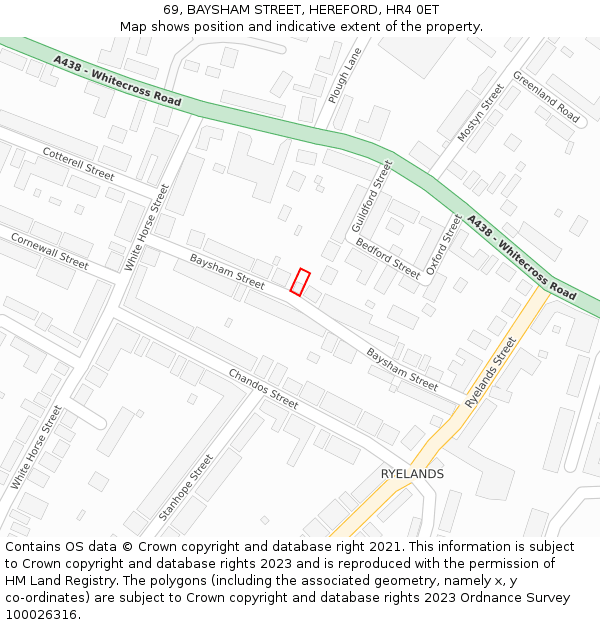 69, BAYSHAM STREET, HEREFORD, HR4 0ET: Location map and indicative extent of plot