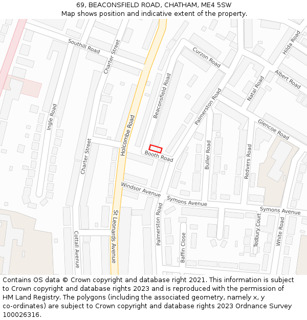 69, BEACONSFIELD ROAD, CHATHAM, ME4 5SW: Location map and indicative extent of plot