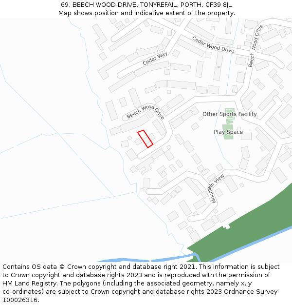 69, BEECH WOOD DRIVE, TONYREFAIL, PORTH, CF39 8JL: Location map and indicative extent of plot