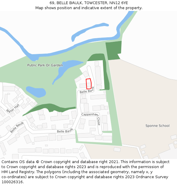 69, BELLE BAULK, TOWCESTER, NN12 6YE: Location map and indicative extent of plot
