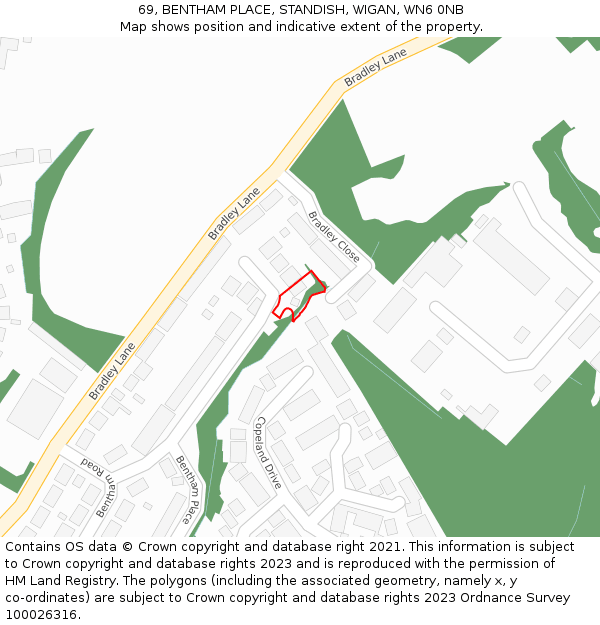 69, BENTHAM PLACE, STANDISH, WIGAN, WN6 0NB: Location map and indicative extent of plot