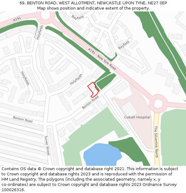 69, BENTON ROAD, WEST ALLOTMENT, NEWCASTLE UPON TYNE, NE27 0EP: Location map and indicative extent of plot