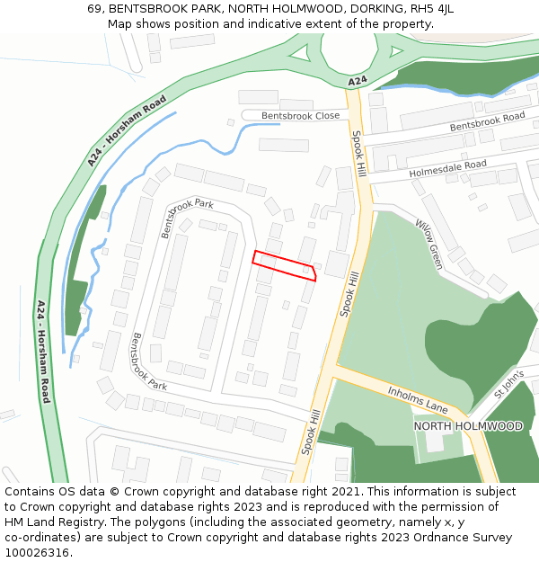 69, BENTSBROOK PARK, NORTH HOLMWOOD, DORKING, RH5 4JL: Location map and indicative extent of plot