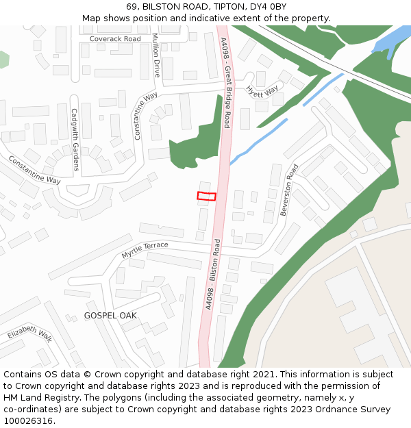 69, BILSTON ROAD, TIPTON, DY4 0BY: Location map and indicative extent of plot