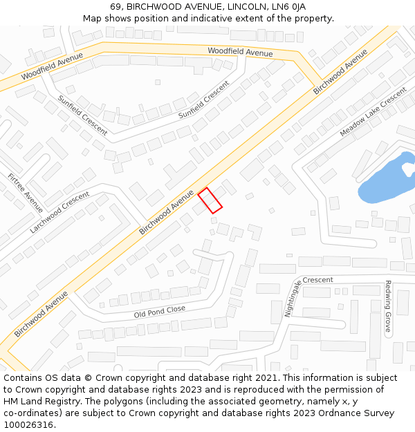 69, BIRCHWOOD AVENUE, LINCOLN, LN6 0JA: Location map and indicative extent of plot