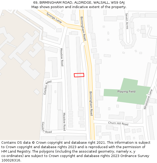 69, BIRMINGHAM ROAD, ALDRIDGE, WALSALL, WS9 0AJ: Location map and indicative extent of plot