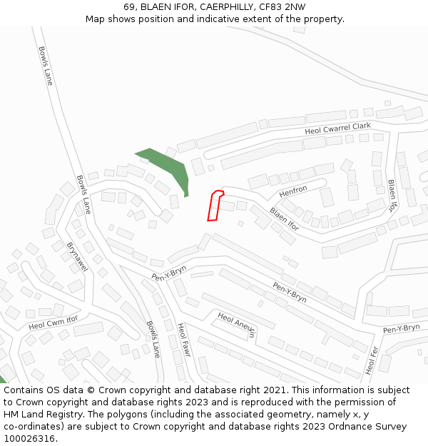 69, BLAEN IFOR, CAERPHILLY, CF83 2NW: Location map and indicative extent of plot