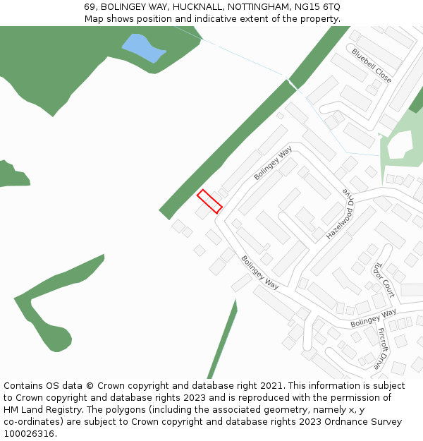 69, BOLINGEY WAY, HUCKNALL, NOTTINGHAM, NG15 6TQ: Location map and indicative extent of plot