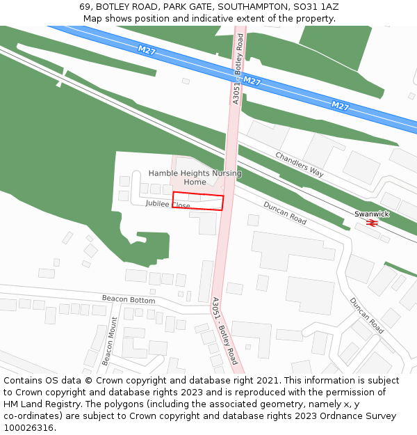 69, BOTLEY ROAD, PARK GATE, SOUTHAMPTON, SO31 1AZ: Location map and indicative extent of plot