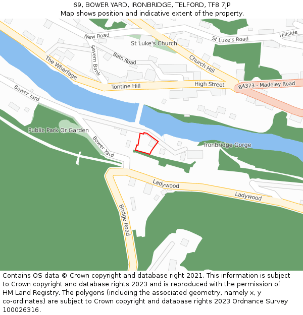 69, BOWER YARD, IRONBRIDGE, TELFORD, TF8 7JP: Location map and indicative extent of plot