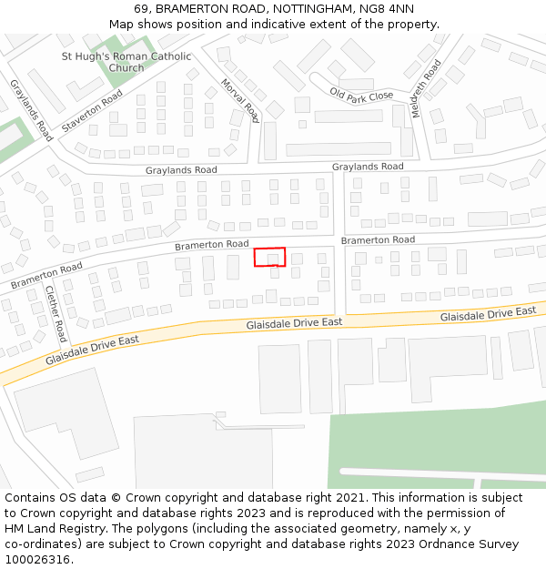 69, BRAMERTON ROAD, NOTTINGHAM, NG8 4NN: Location map and indicative extent of plot