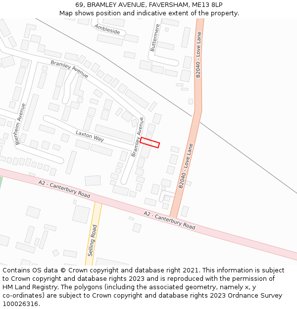 69, BRAMLEY AVENUE, FAVERSHAM, ME13 8LP: Location map and indicative extent of plot