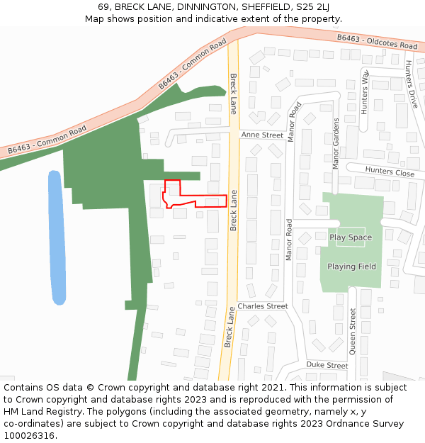 69, BRECK LANE, DINNINGTON, SHEFFIELD, S25 2LJ: Location map and indicative extent of plot