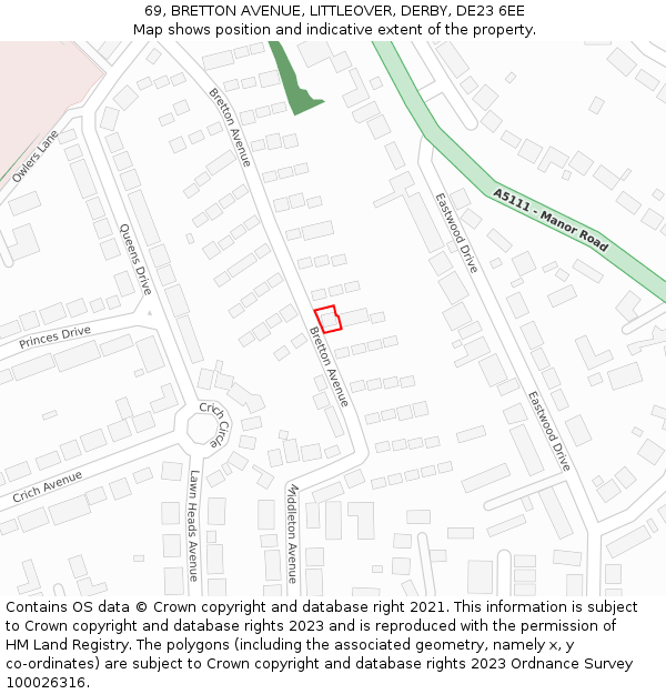 69, BRETTON AVENUE, LITTLEOVER, DERBY, DE23 6EE: Location map and indicative extent of plot