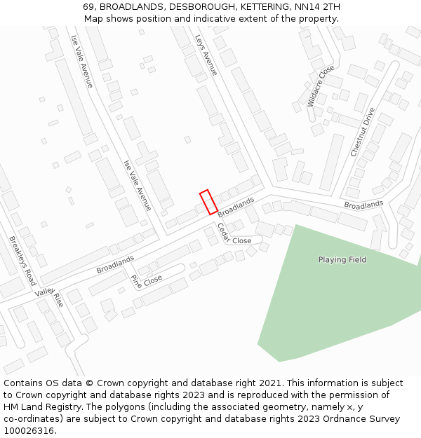 69, BROADLANDS, DESBOROUGH, KETTERING, NN14 2TH: Location map and indicative extent of plot