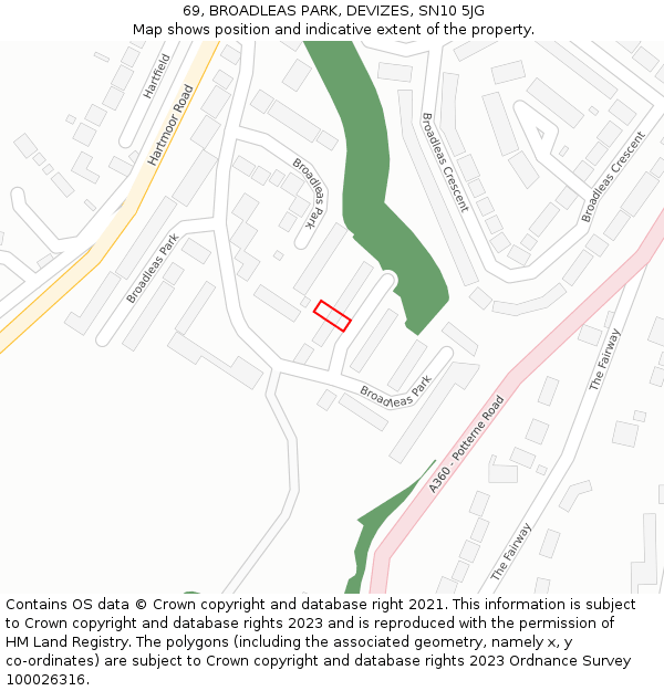 69, BROADLEAS PARK, DEVIZES, SN10 5JG: Location map and indicative extent of plot