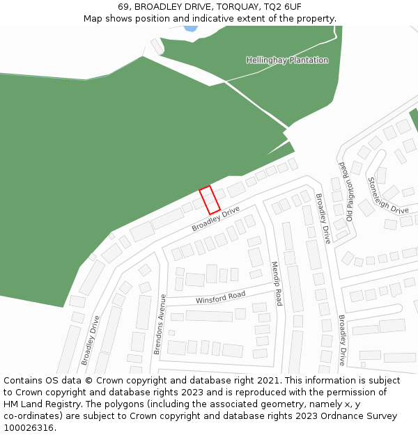 69, BROADLEY DRIVE, TORQUAY, TQ2 6UF: Location map and indicative extent of plot