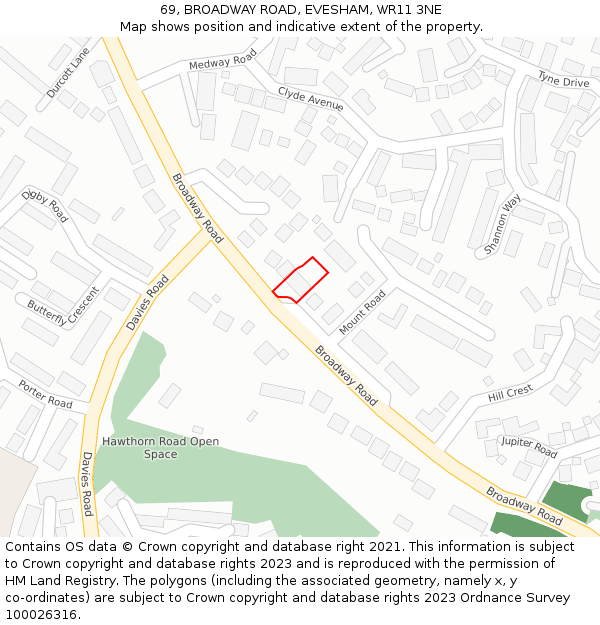 69, BROADWAY ROAD, EVESHAM, WR11 3NE: Location map and indicative extent of plot
