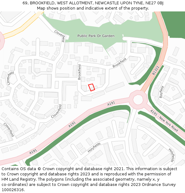 69, BROOKFIELD, WEST ALLOTMENT, NEWCASTLE UPON TYNE, NE27 0BJ: Location map and indicative extent of plot