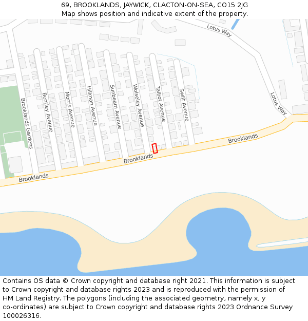 69, BROOKLANDS, JAYWICK, CLACTON-ON-SEA, CO15 2JG: Location map and indicative extent of plot