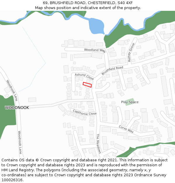 69, BRUSHFIELD ROAD, CHESTERFIELD, S40 4XF: Location map and indicative extent of plot