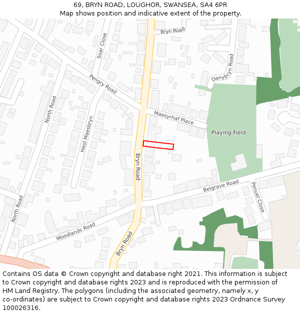 69, BRYN ROAD, LOUGHOR, SWANSEA, SA4 6PR: Location map and indicative extent of plot